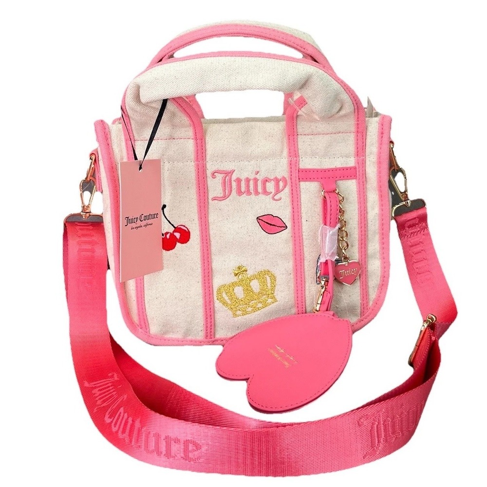 Juicy Couture Retro Bag Handbag Purse Tote Bag Cream Pink Cherry NWT Y2K